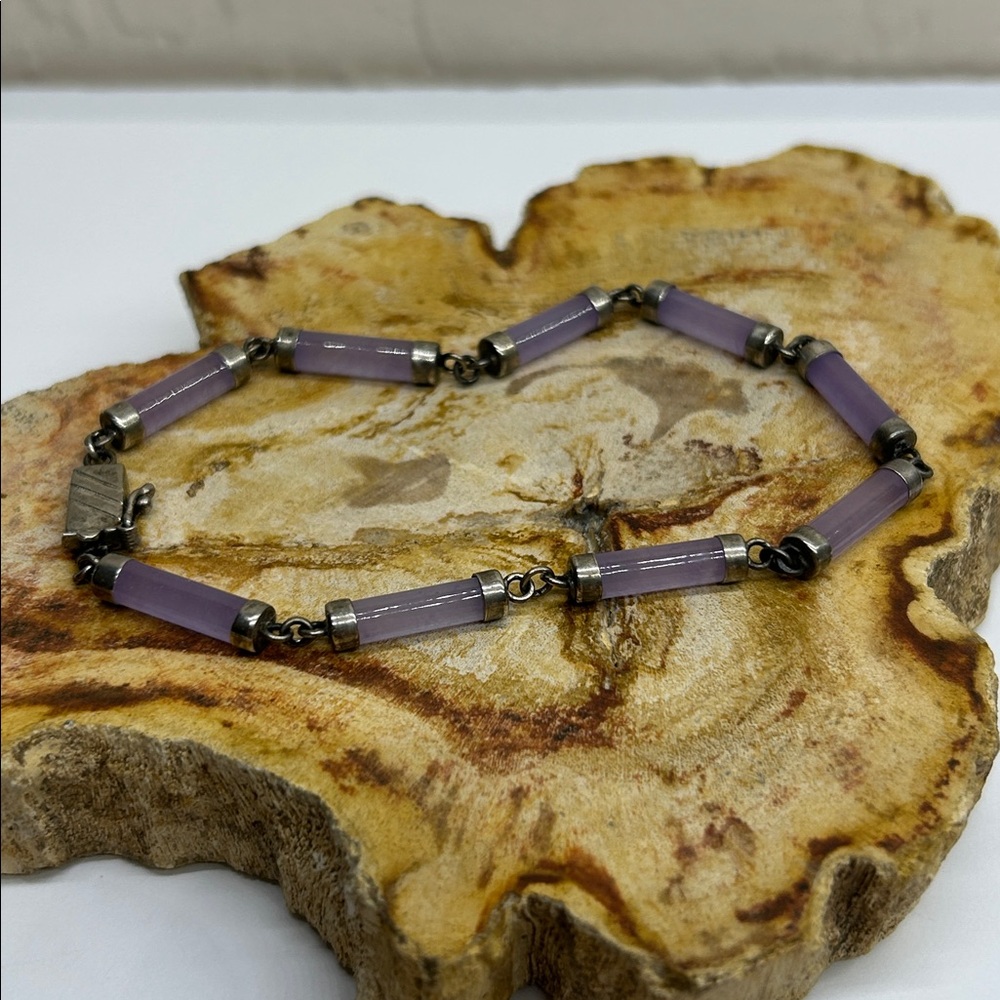 Sterling Silver Lavender Jade Bracelet 9 Stones Marked 925